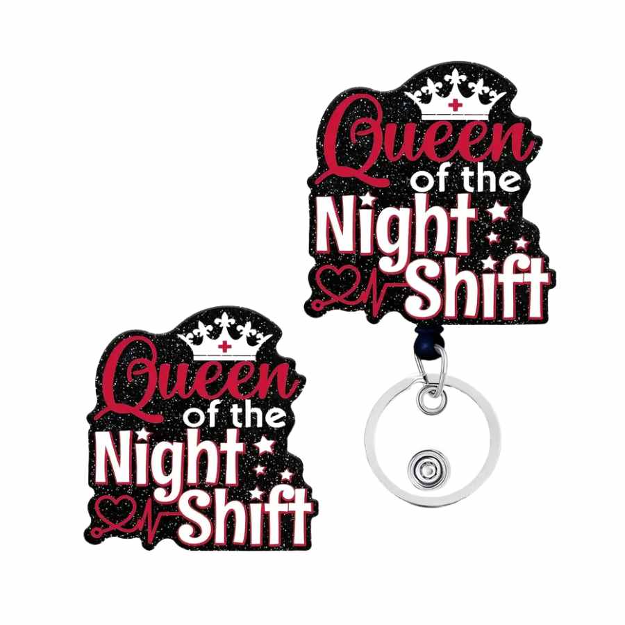 Queen of the Night Shift Glitter Badge Reel