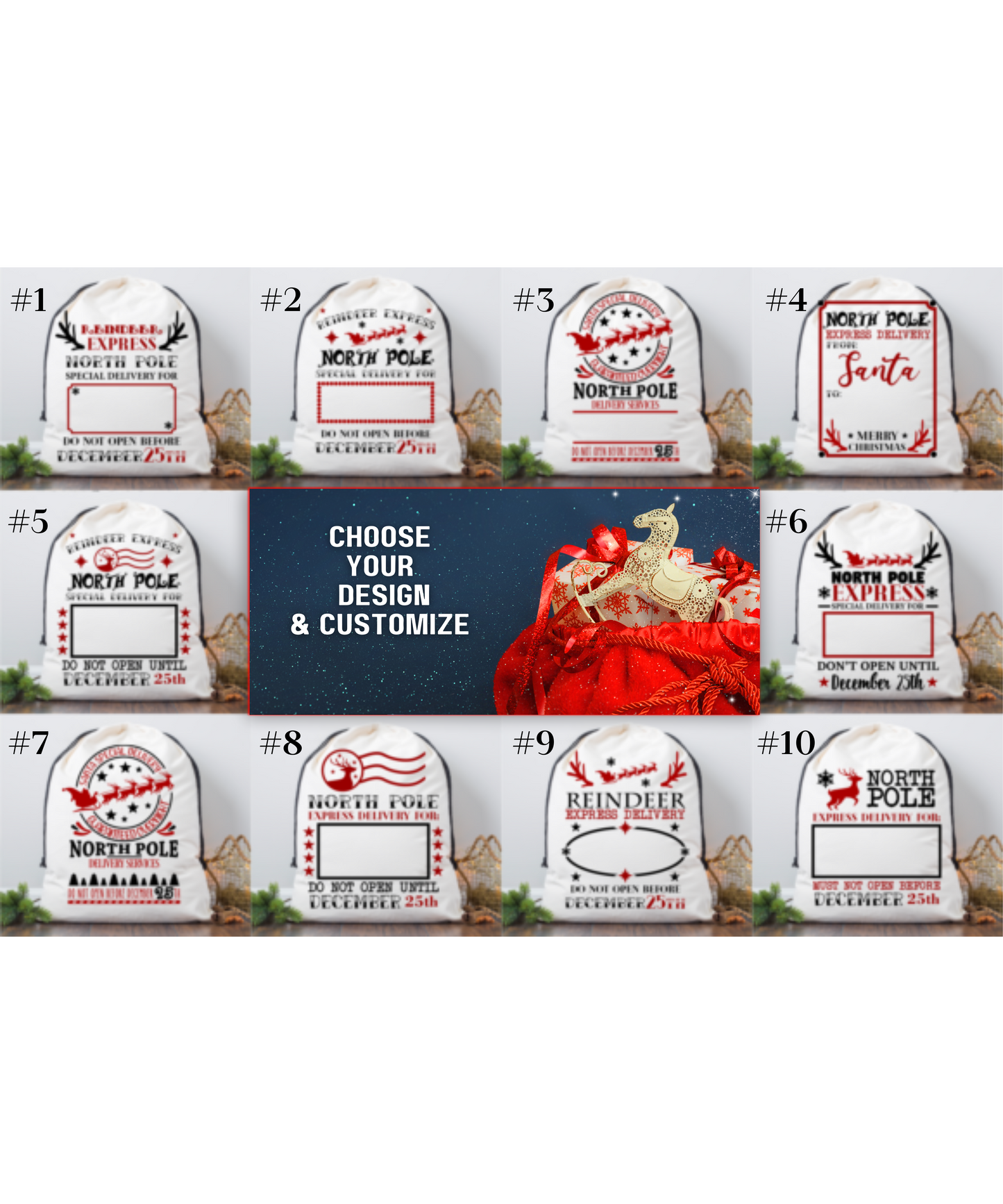 Custom Santa Sack Gift Bags | Personalized 20x28in Holiday Bags